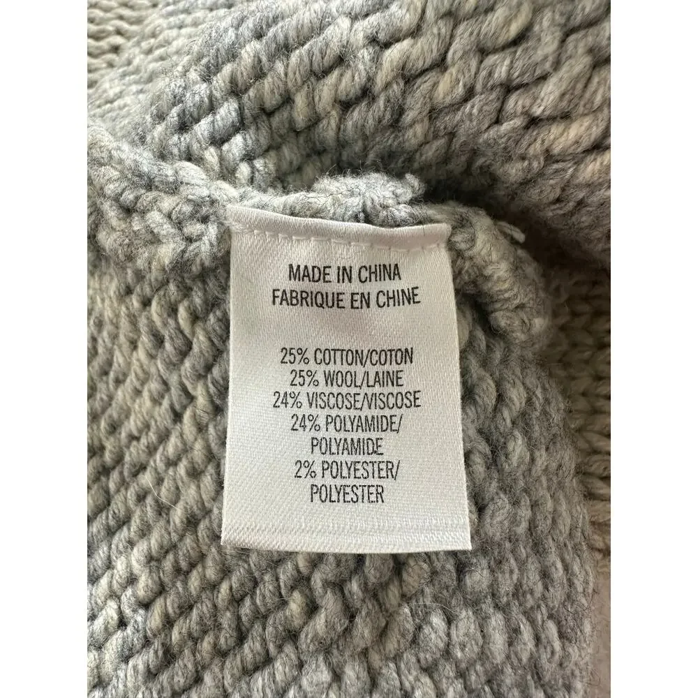 NWT Theory Chunky Knit Wool Blend Ombre Cardigan Size Large Gray/Oatmeal
